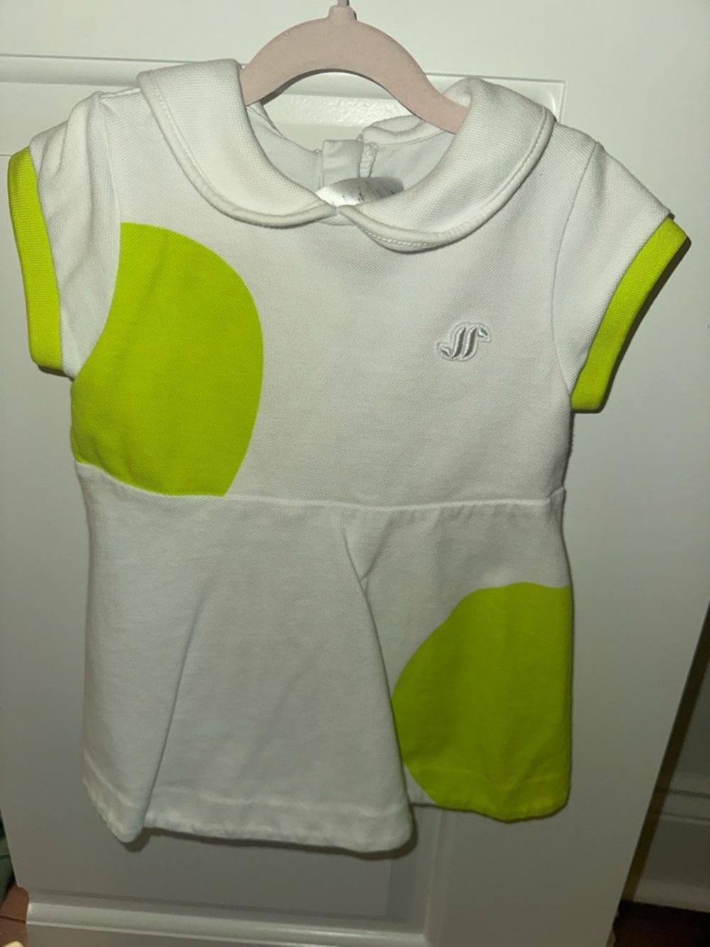 Girls White & Lime Green Peter Pan Collar Dress Top